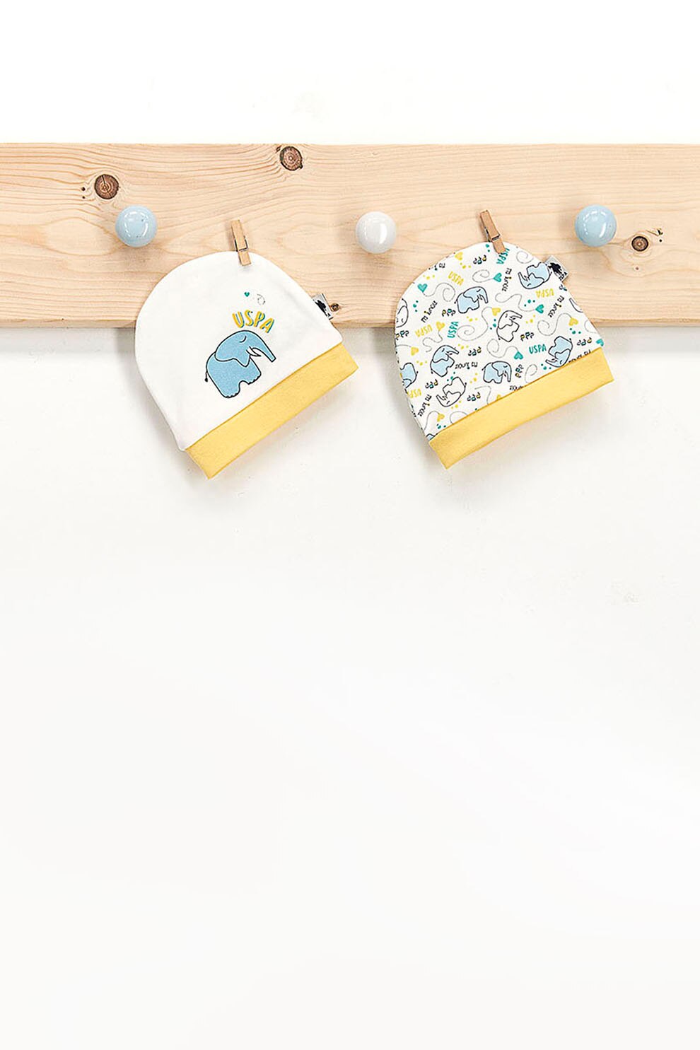 U.S. Polo Assn., Set de caciuli de bumbac cu imprimeu -2 piese, Galben/Alb, ONE SIZE Standard