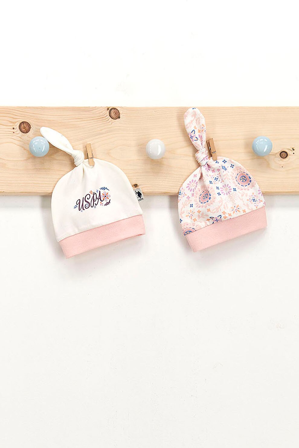 U.S. Polo Assn., Set de caciuli cu imprimeu - 2 piese, Roz/Alb, 56-62 CM Standard