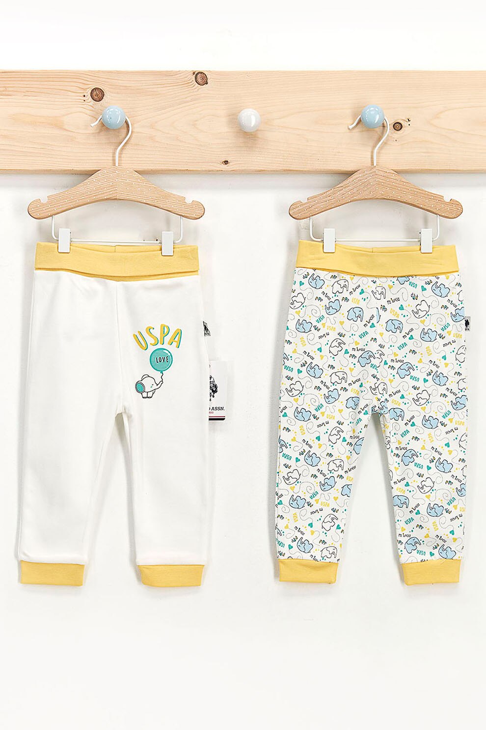 U.S. Polo Assn.,Set 2 perechi pantaloni cu imprimeu, Galben/Alb, Galben/Alb