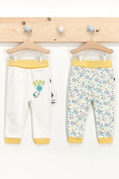 U.S. Polo Assn.,Set 2 perechi pantaloni cu imprimeu, Galben/Alb, Galben/Alb U.S. Polo Assn.,Set 2 perechi pantaloni cu imprimeu, Galben/Alb, Galben/Alb