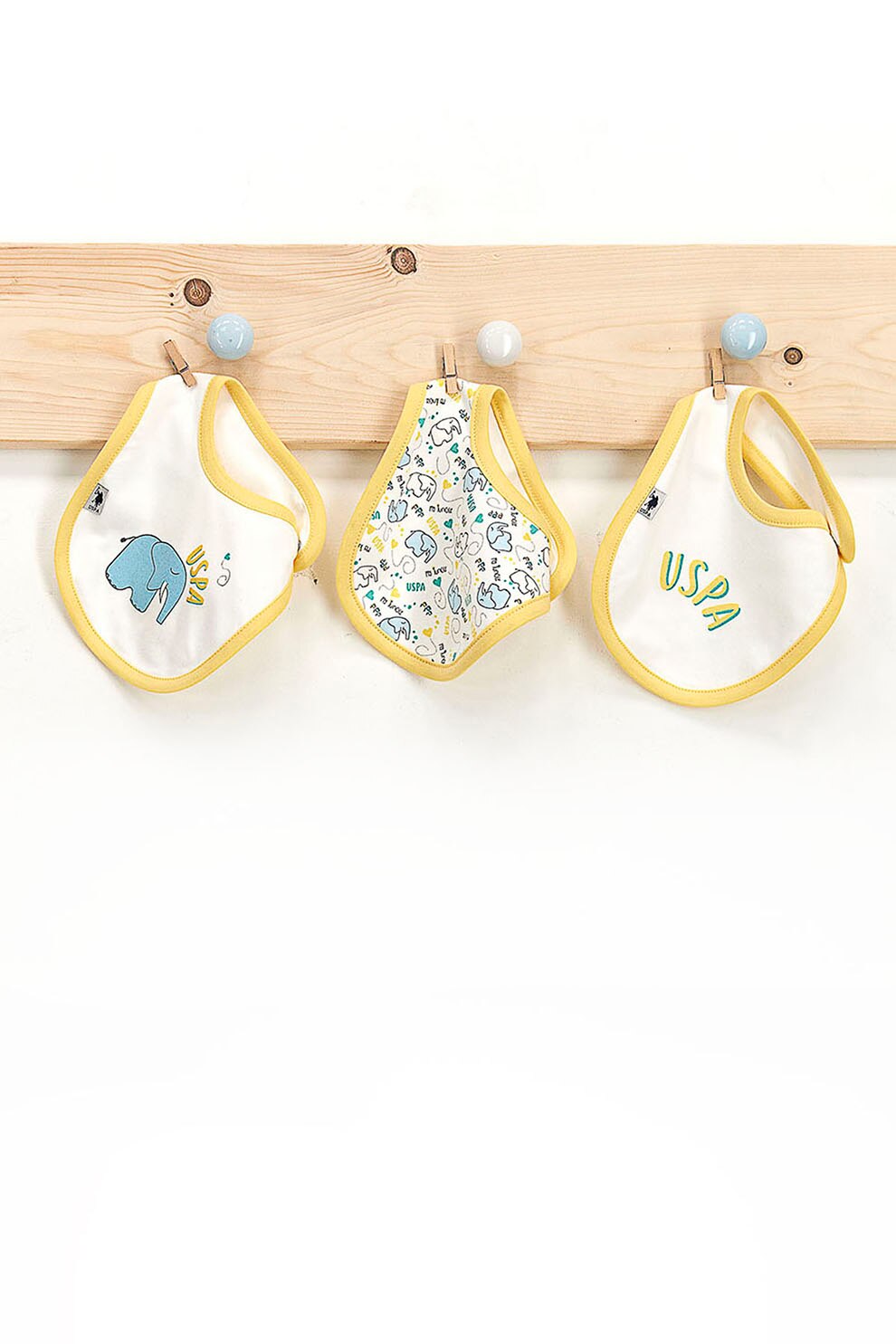 U.S. Polo Assn., Set de bavetele - 3 piese, Galben/Alb, ONE SIZE Standard