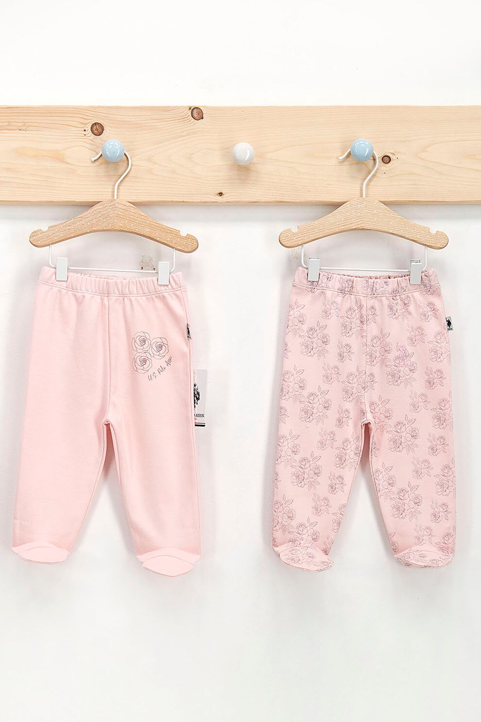 U.S. Polo Assn., Set 2 perecchi pantaloni cu botosei, Roz, Roz, 62-68 CM