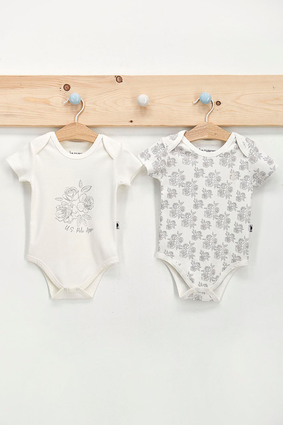 U.S. Polo Assn., Set de body-uri cu imprimeu - 2 piese, Alb/Negru, Standard