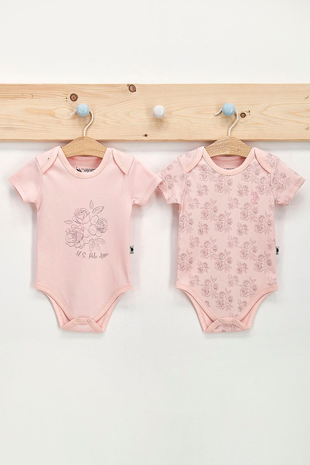 U.S. Polo Assn., Set de body-uri cu imprimeu - 2 piese, Roz, Standard