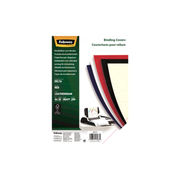 Fellowes Hátlap, A4, 250 g, matt, Delta, piros, 25db