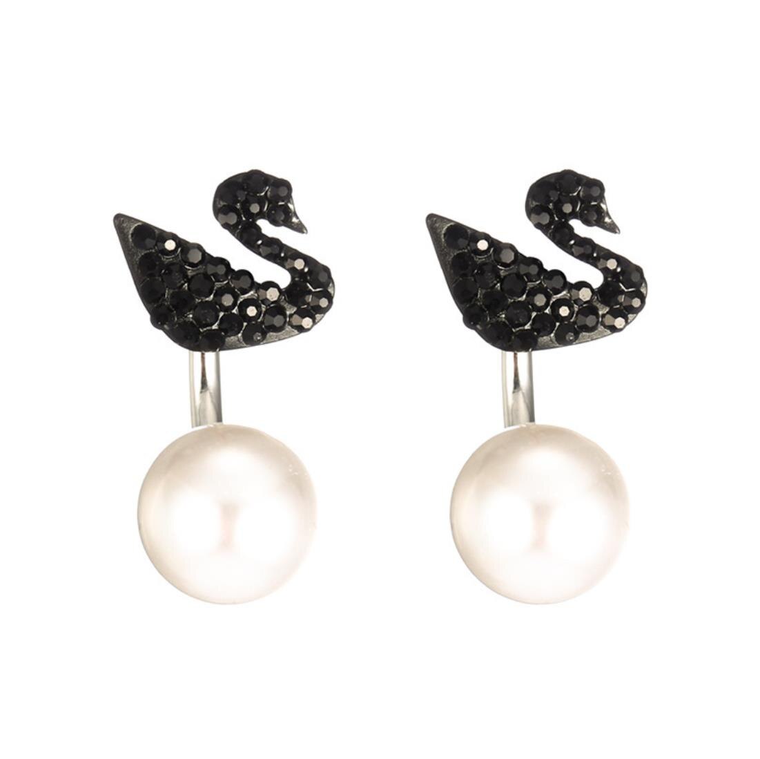 Cercei eleganti Pili-Paradise, Model Lebada, Negru/Alb