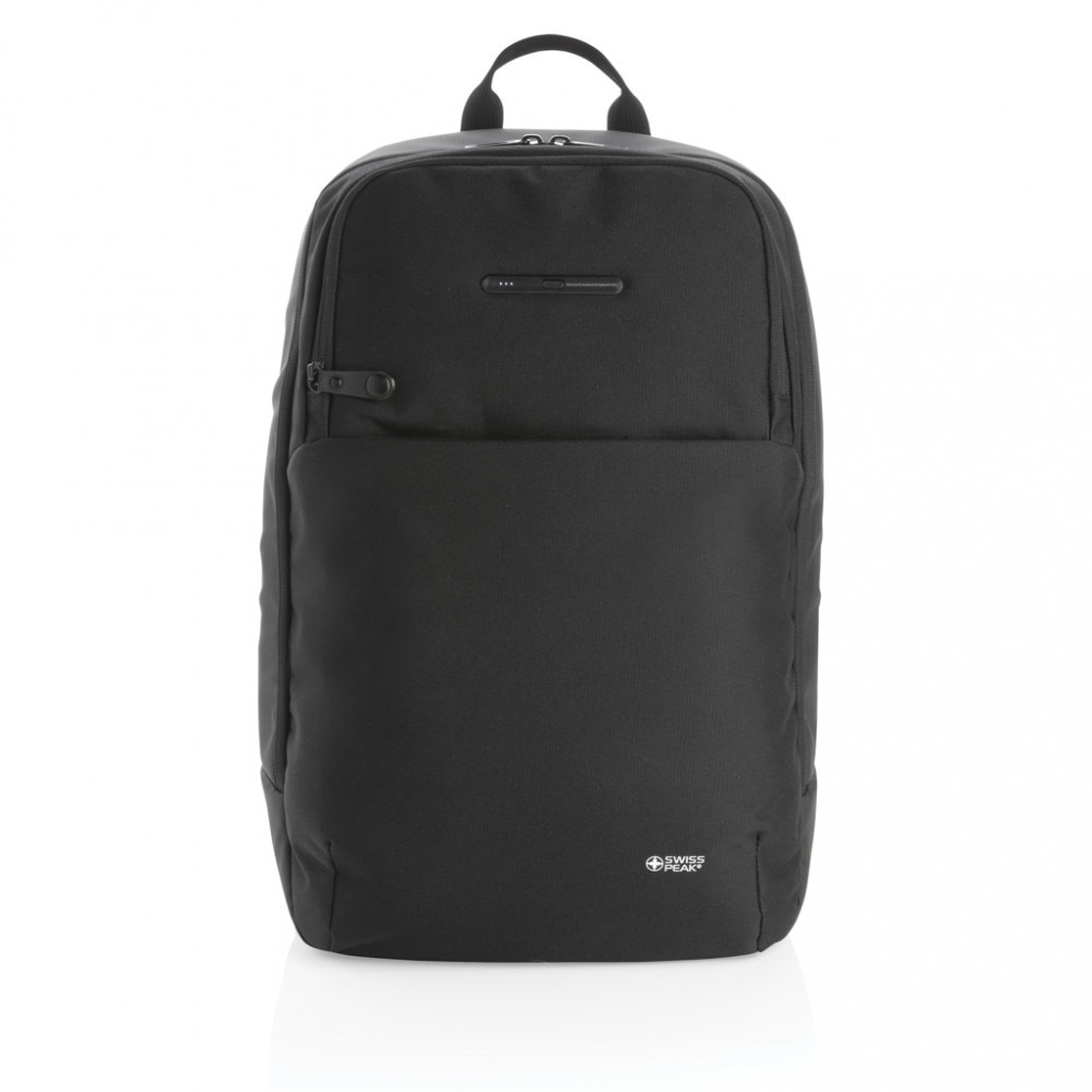 Rucsac laptop cu buzunar sterilizator UV-C, 21MAR1044, 30.5x13x45 cm, 15.6 inch, Swiss Peak by AleXer, Poliester, Negru, breloc inclus