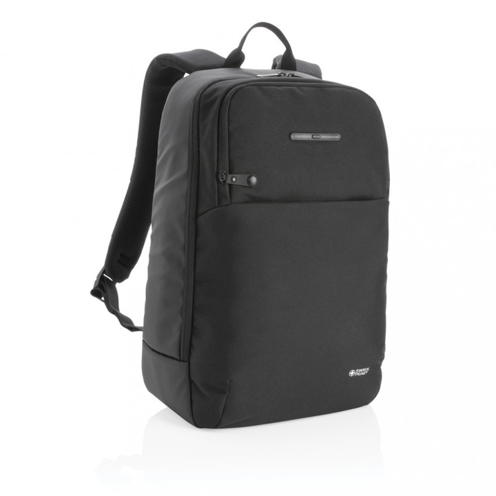 Rucsac laptop cu buzunar sterilizator UV-C, 21MAR1044, 30.5x13x45 cm, 15.6 inch, Swiss Peak by AleXer, Poliester, Negru, breloc inclus