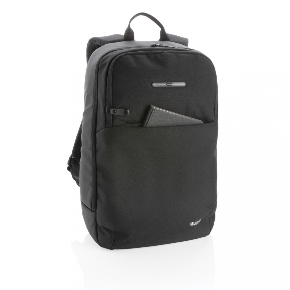 Rucsac laptop cu buzunar sterilizator UV-C, 21MAR1044, 30.5x13x45 cm, 15.6 inch, Swiss Peak by AleXer, Poliester, Negru, breloc inclus