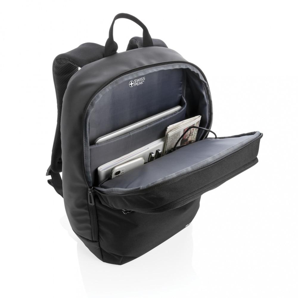 Rucsac laptop cu buzunar sterilizator UV-C, 21MAR1044, 30.5x13x45 cm, 15.6 inch, Swiss Peak by AleXer, Poliester, Negru, breloc inclus
