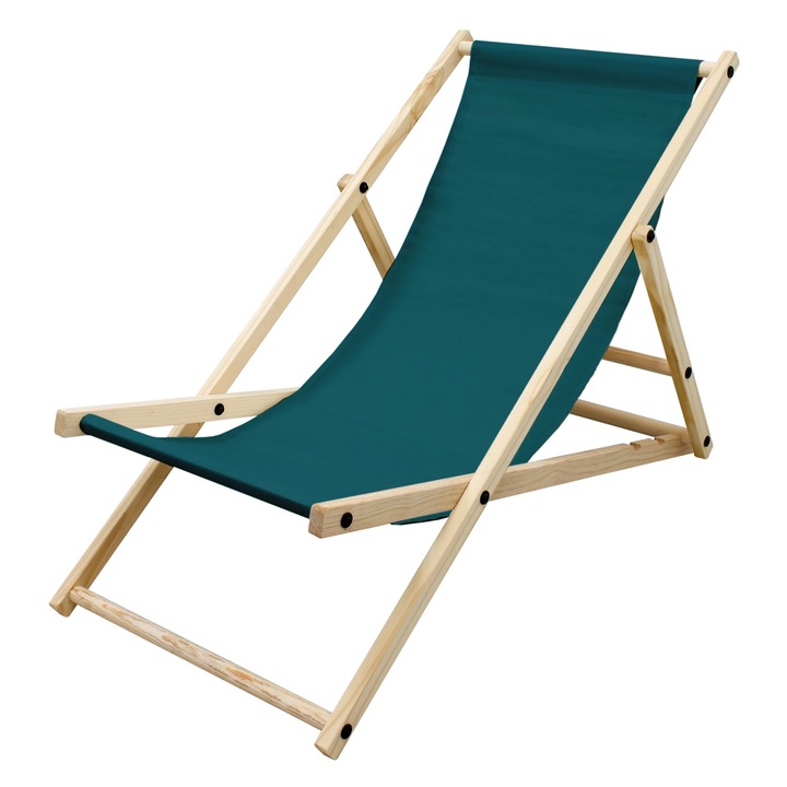 Sezlong pliabil ECD Germany din lemn, 117 x 52 x 83 cm, verde, 3 pozitii reglabile, capacitate 120 kg, scaune plaja, mobilier terasa si gradina, tesatura Oxford