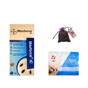 Set insecticid Duracid furnici 100 gr si gel Max force 5 gr si Saculet lavanda 10 gr, anti insecte taratoare, gandaci Set insecticid Duracid furnici 100 gr si gel Max force 5 gr si Saculet lavanda 10 gr, anti insecte taratoare, gandaci