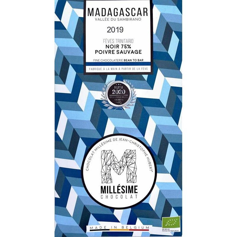 Ciocolata Belgiana Artizanala cu Piper Salbatic Madagascar Bio 70 grame Millesime Chocolat