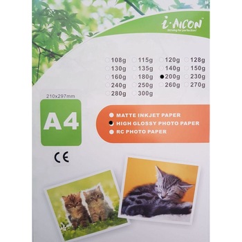 Set 100 Hartii Foto Glossy A4 i-Aicon, 115 g/m2 Set 100 Hartii Foto Glossy A4 i-Aicon, 115 g/m2