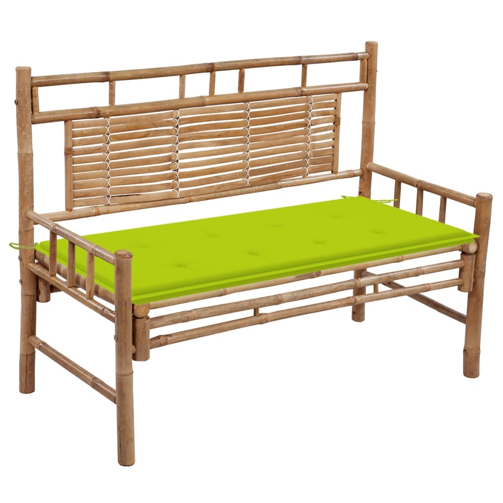 Banca de gradina cu salteluta sezut si cu brate, vidaXL, Bambus, 120 x 55 x 90 cm, Maro/Verde aprins