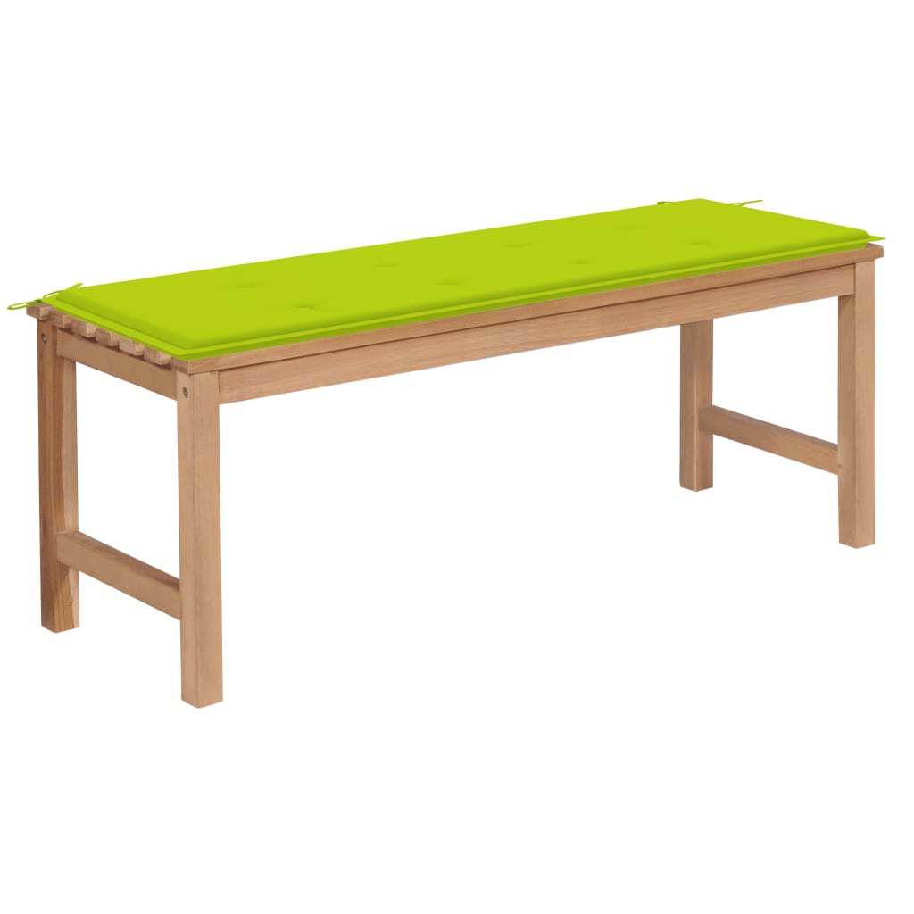 Banca de gradina cu salteluta sezut, vidaXL, Lemn de tec-Poliester, 120 x 40 x 45 cm, 4 cm, Maro-Verde aprins