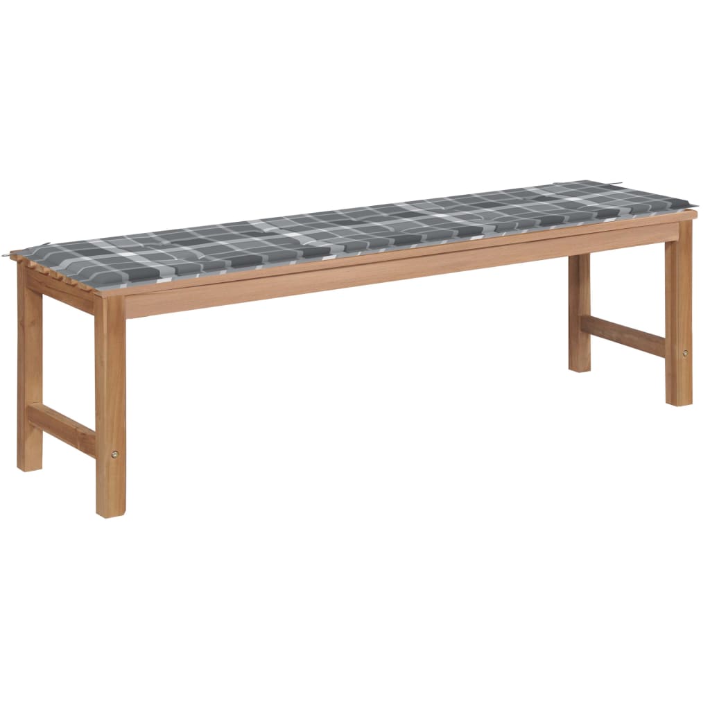 Banca de gradina cu salteluta sezut, vidaXL, Lemn de tec, 150 x 40 x 45 cm, 4 cm, Maro-Gri model carouri