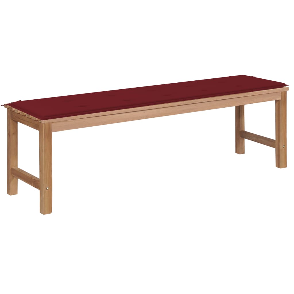 Banca de gradina cu salteluta sezut, vidaXL, Lemn de tec, 150 x 40 x 45 cm, 4 cm, Maro-Rosu vin