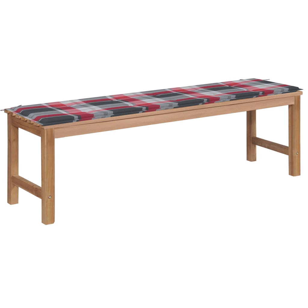 Banca de gradina cu salteluta sezut, vidaXL, Lemn de tec, 150 x 40 x 45 cm, 4 cm, Maro-Rosu model carouri