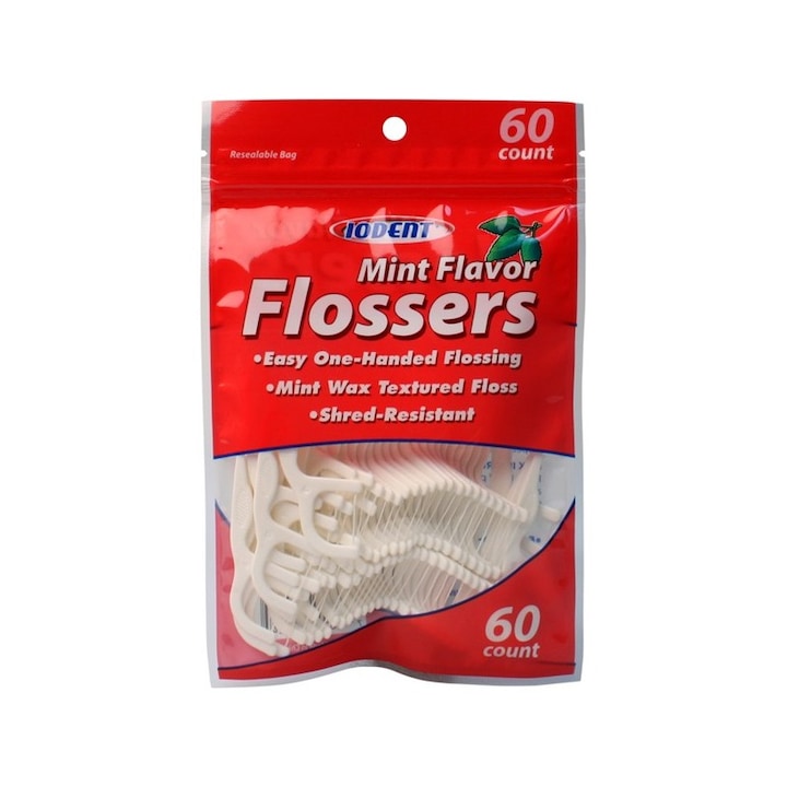 Iodent Easy Flosser fogkefe típusú fogselyem készlet, 60 darab, jódos, precíz, gyors tisztítás, könnyen csúszós viasz, fehér
