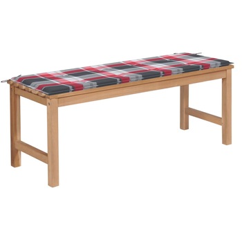 Banca de gradina cu salteluta sezut, vidaXL, Lemn de tec-Poliester, 120 x 40 x 45 cm, 4 cm, Maro-Rosu model carouri Banca de gradina cu salteluta sezut, vidaXL, Lemn de tec-Poliester, 120 x 40 x 45 cm, 4 cm, Maro-Rosu model carouri