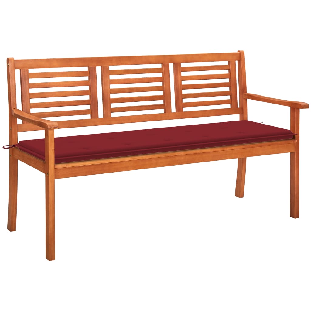 Banca de gradina cu perna, vidaXL, Lemn de eucalipt, 150 x 60 x 89 cm, 4 cm, Maro-Rosu vin
