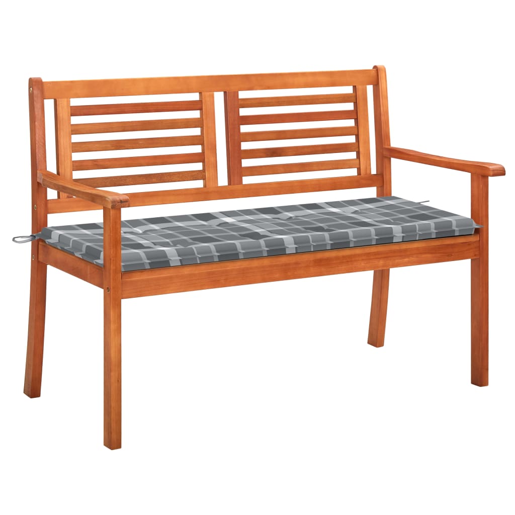 Banca de gradina cu perna, vidaXL, Lemn de eucalipt, 120 x 60 x 89 cm, 4 cm, Maro-Gri model carouri