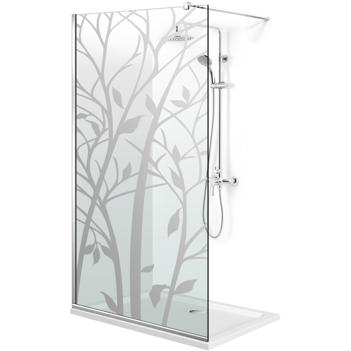 Aqua Roy ® INOX 120x195 cm zuhanyfal, incolor Wood modell, 8 mm víztiszta biztonsági üveg, vízkő elleni kezeléssel