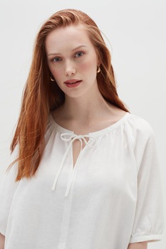 OVS, Bluza din amestec de in cu decolteu in V, Alb OVS, Bluza din amestec de in cu decolteu in V, Alb