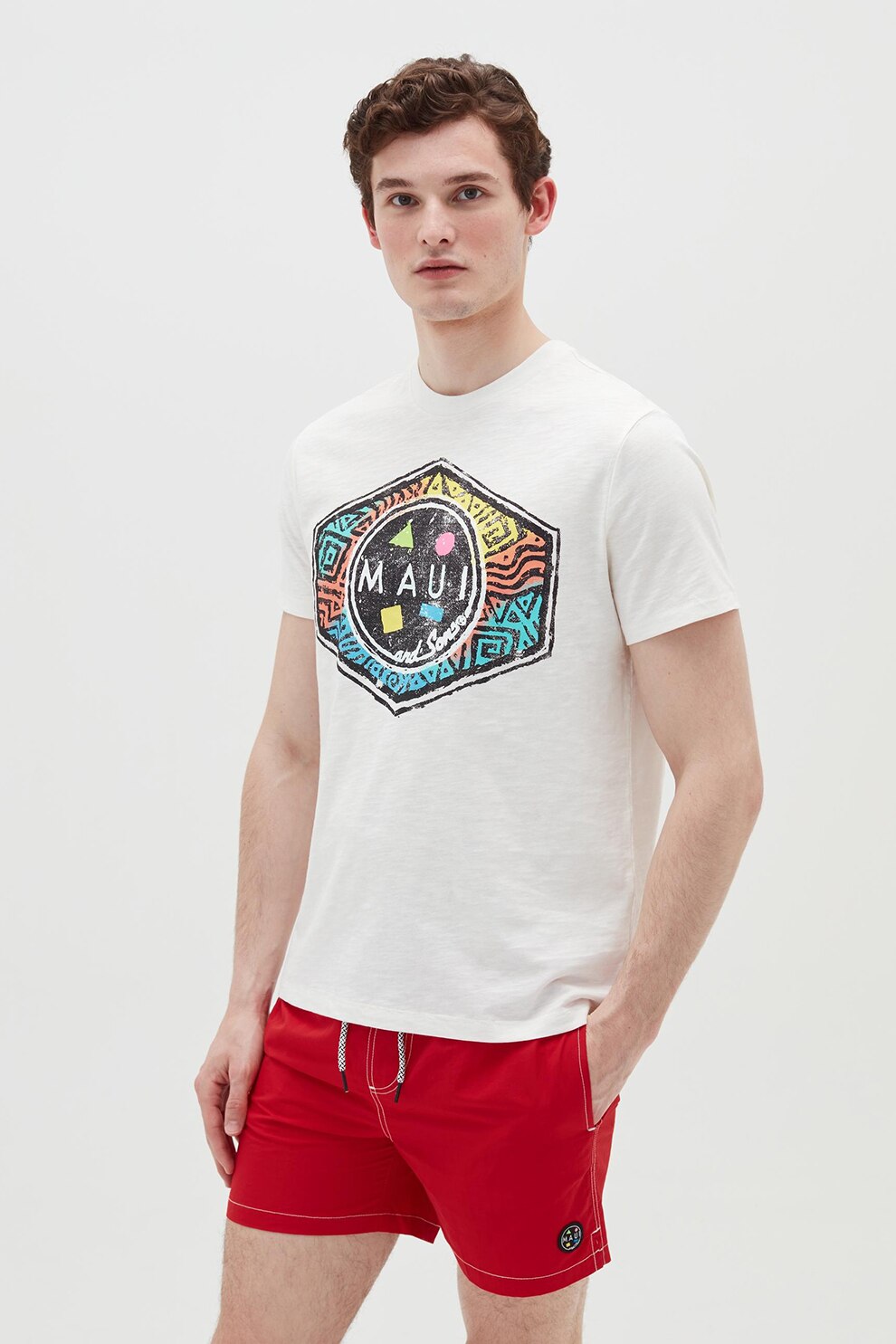 OVS, Pantaloni scurti de baie cu cusaturi contrastante, Rosu