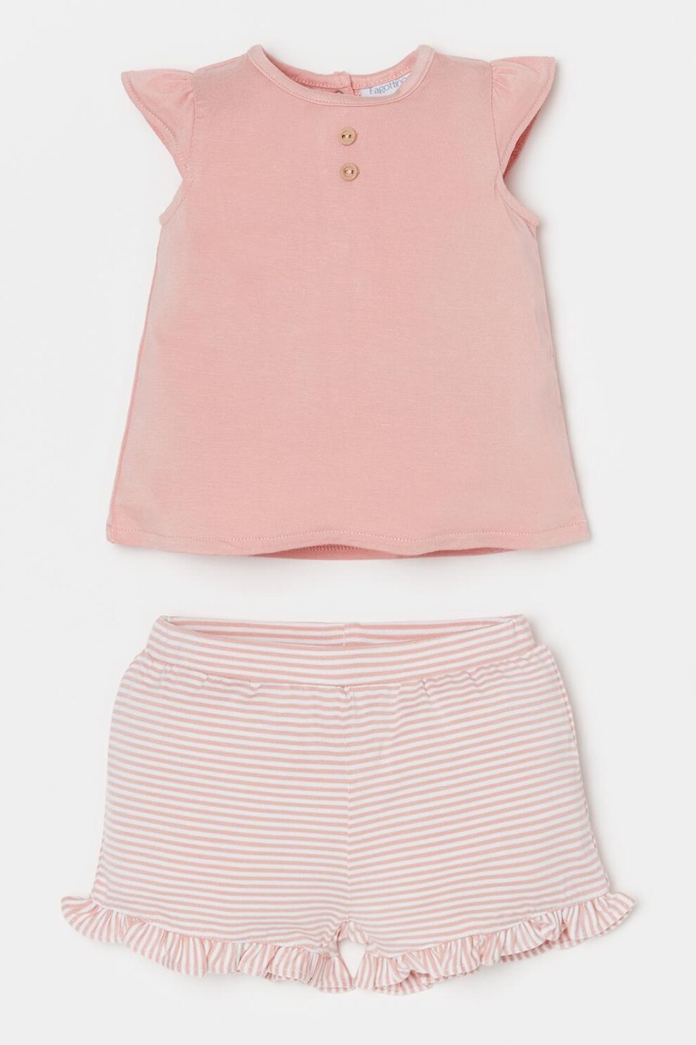 OVS, Set de pantaloni scurti si tricou din jerseu cu maneci tip aripioara, Roz prafuit/Roz piersica