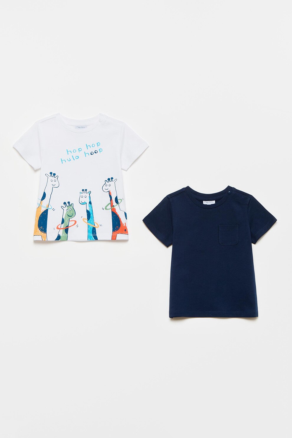 OVS, Set 2 tricouri din bumbac, Alb optic/Bleumarin, Alb optic/Bleumarin, 74 CM