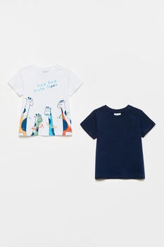 OVS, Set 2 tricouri din bumbac, Alb optic/Bleumarin, Alb optic/Bleumarin, 74 CM OVS, Set 2 tricouri din bumbac, Alb optic/Bleumarin, Alb optic/Bleumarin, 74 CM