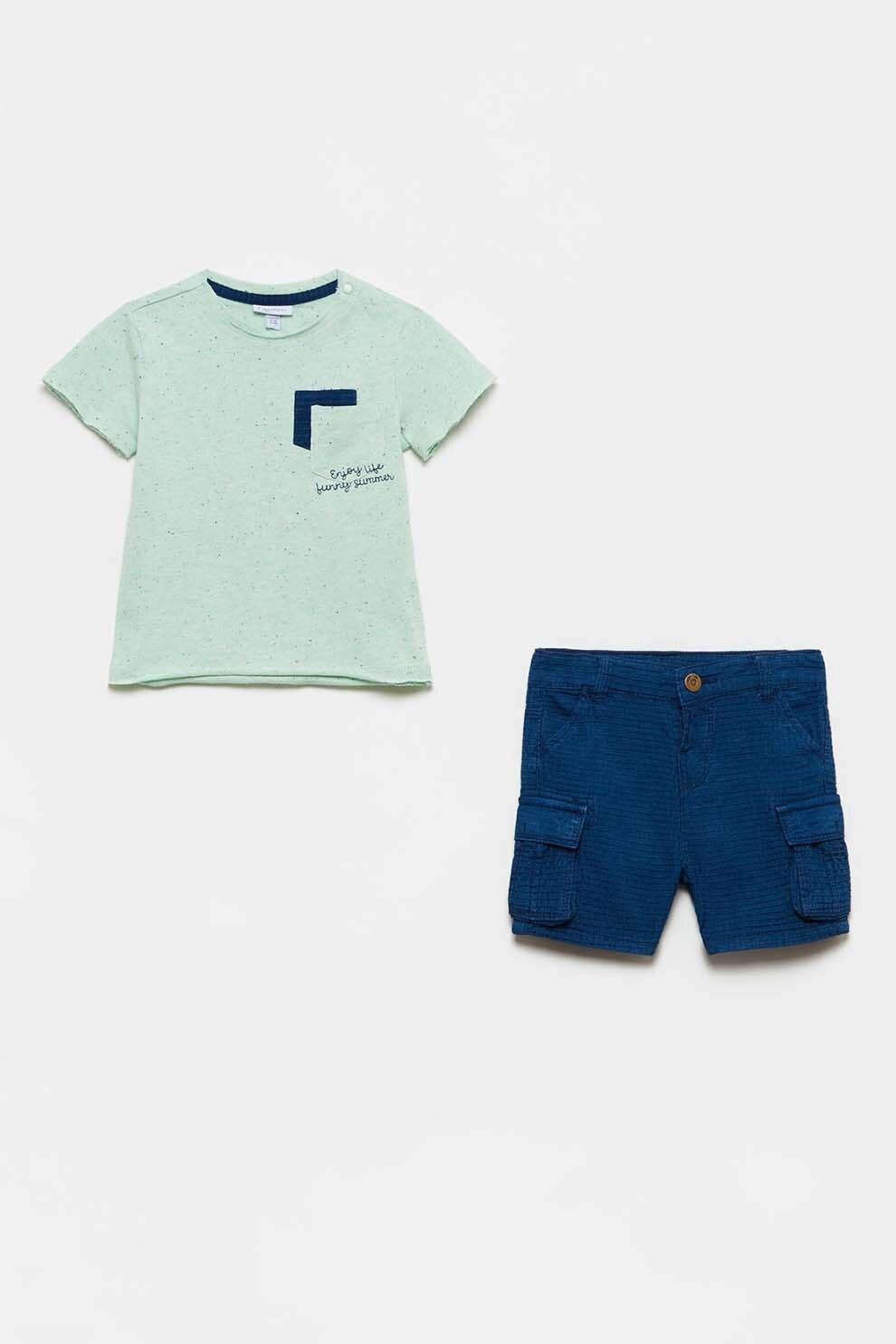 OVS, Set de pantaloni scurti si tricou cu buzunar, ALBASTRU PASTEL/BLEUMARIN