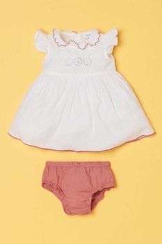 OVS, Rochie de bumbac si in cu chiloti, Alb/Roz prafuit OVS, Rochie de bumbac si in cu chiloti, Alb/Roz prafuit