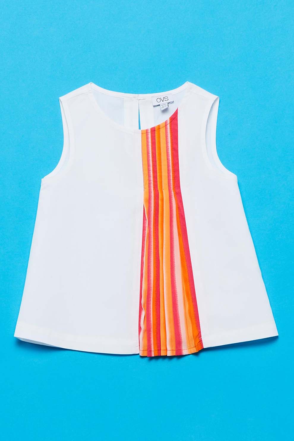 OVS, Bluza fara maneci cu insertie cu pliuri, Alb/Oranj/Rosu