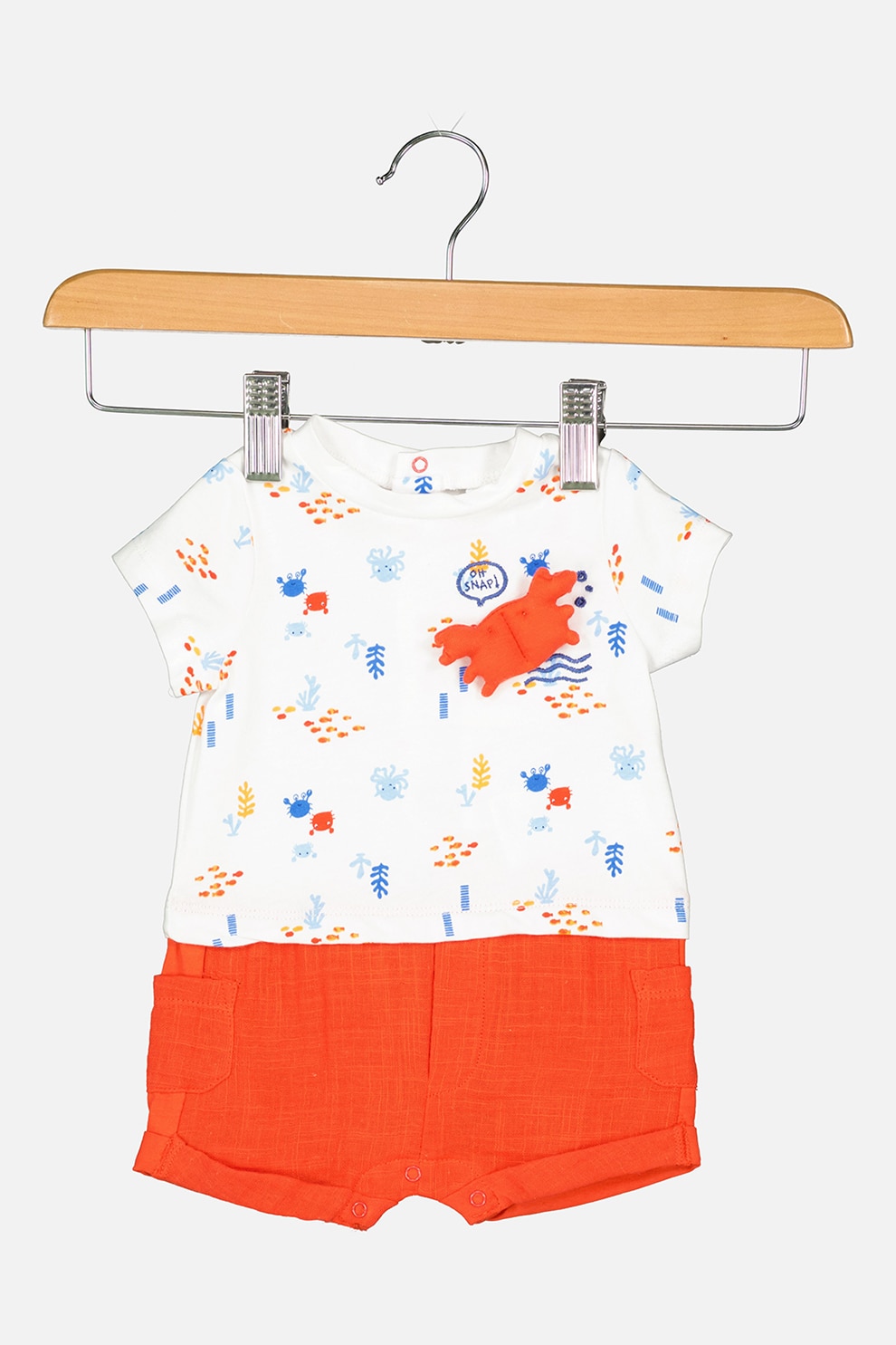 OVS, Salopeta scurta cu aplicatie crab pe piept, Alb/Rosu/Albastru, 62 CM Standard