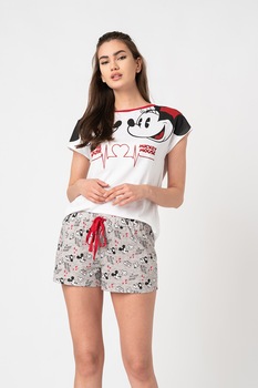 OVS, Pijama cu pantaloni scurti din jerseu cu model Mickey si Minnie Mouse, Alb/Rosu/Negru, 2XL OVS, Pijama cu pantaloni scurti din jerseu cu model Mickey si Minnie Mouse, Alb/Rosu/Negru, 2XL