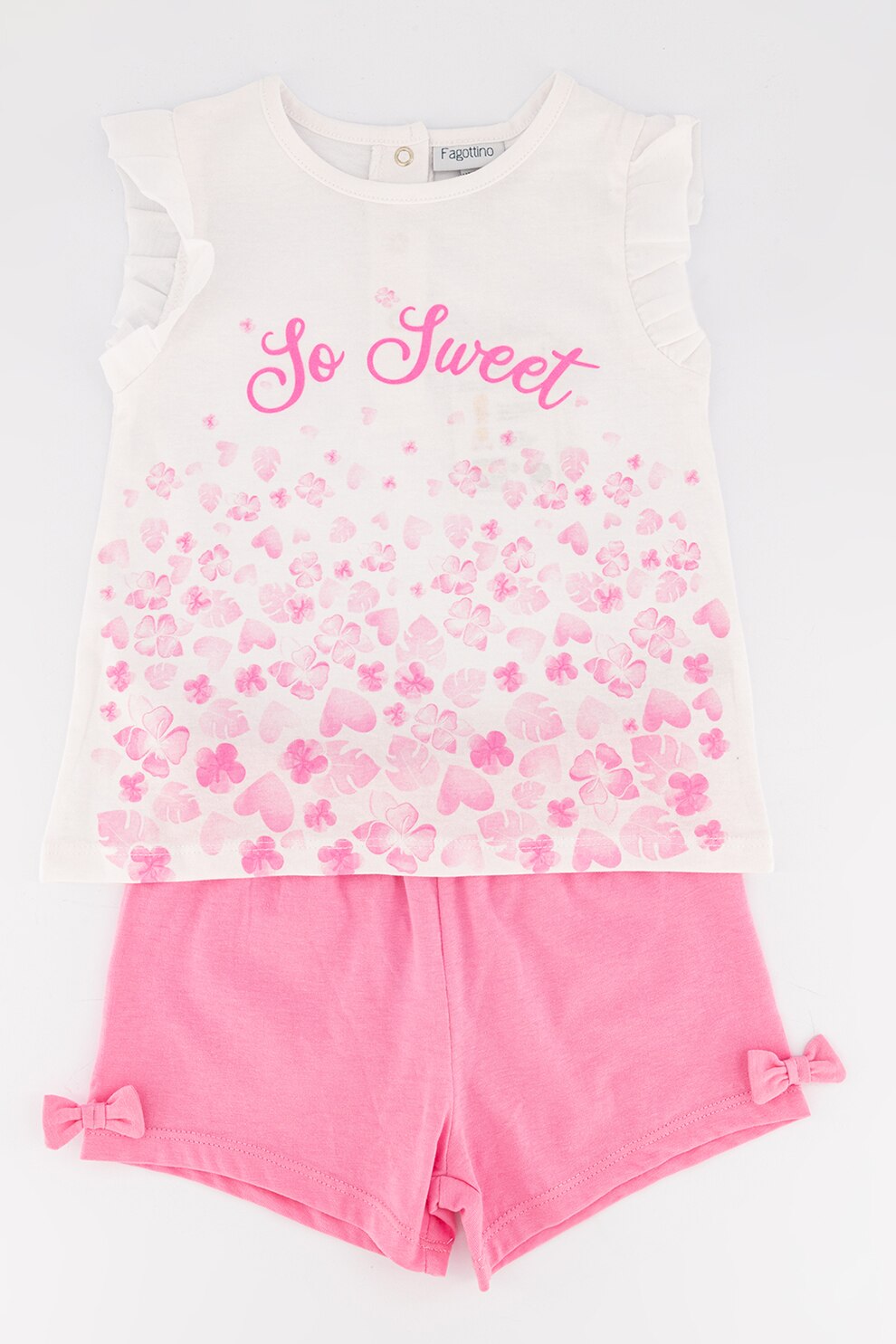 OVS, Pijama cu pantaloni scurti din jerseu, cu imprimeu floral si text, Alb/Roz, 80 CM