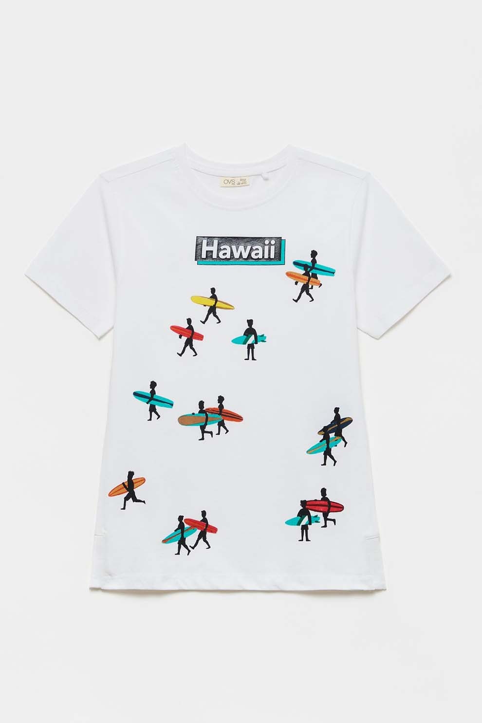 OVS, Tricou de bumbac cu imprimeu grafic, Alb/Negru/Albastru, 146 CM