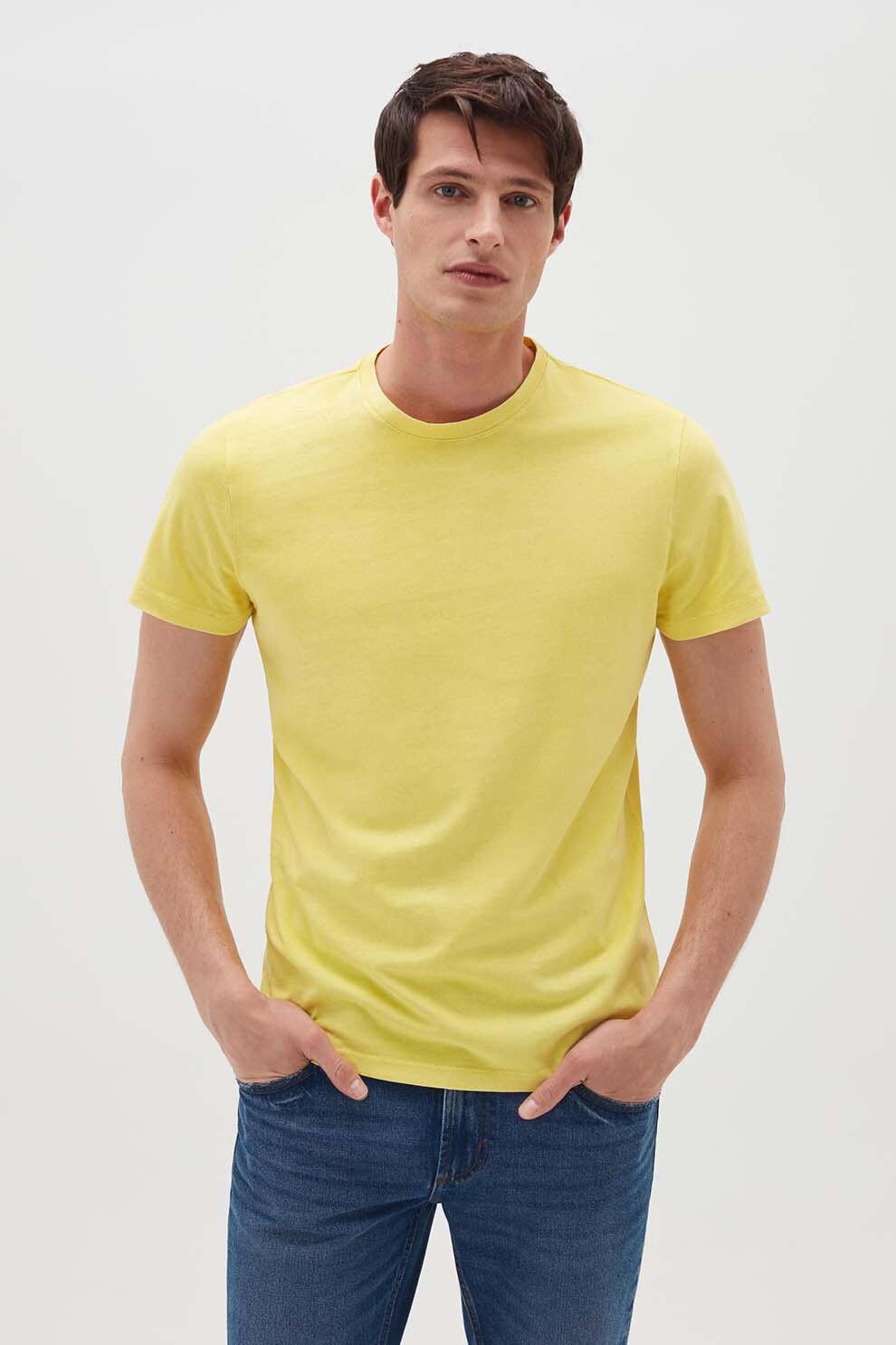 OVS, Tricou de bumbac cu decolteu la baza gatului, Galben