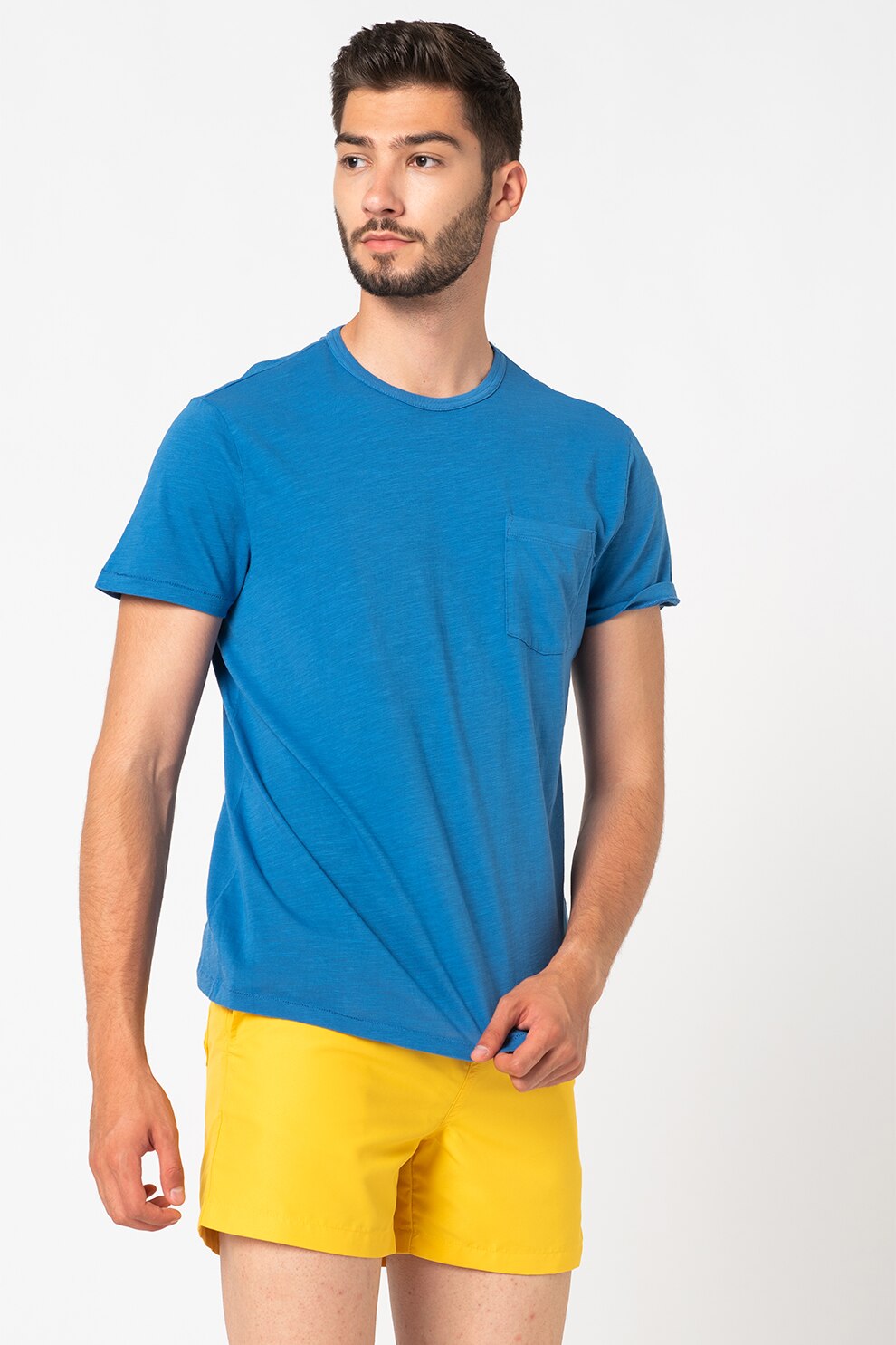 OVS, Tricou de bumbac cu buzunar frontal, Albastru