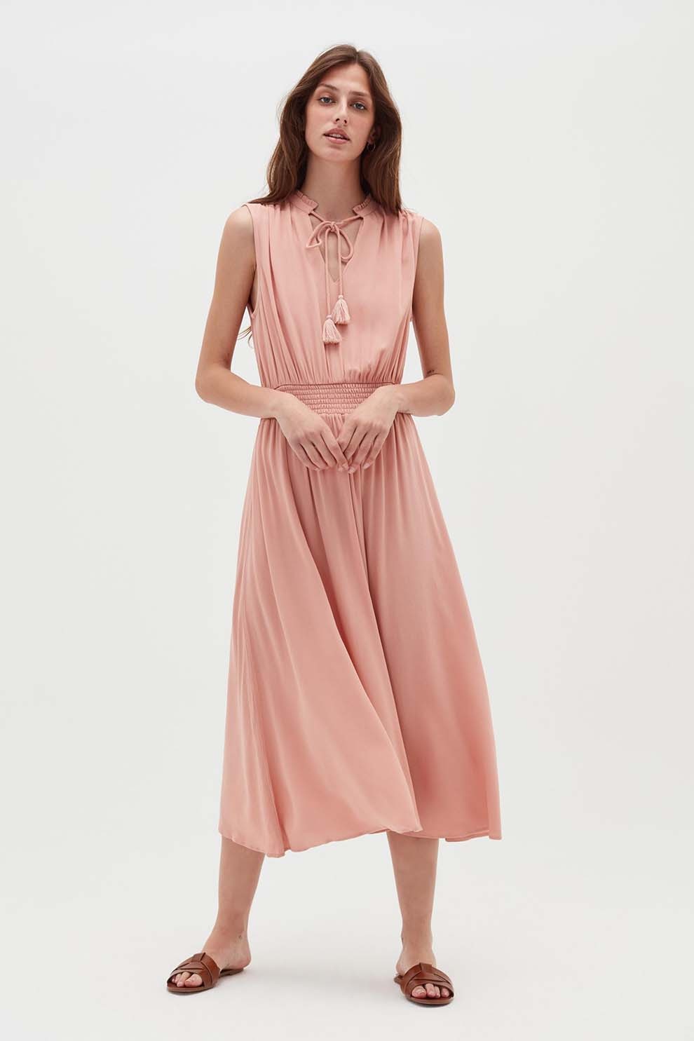 OVS, Rochie evazata cu decolteu in V, fara maneci, Roz deschis