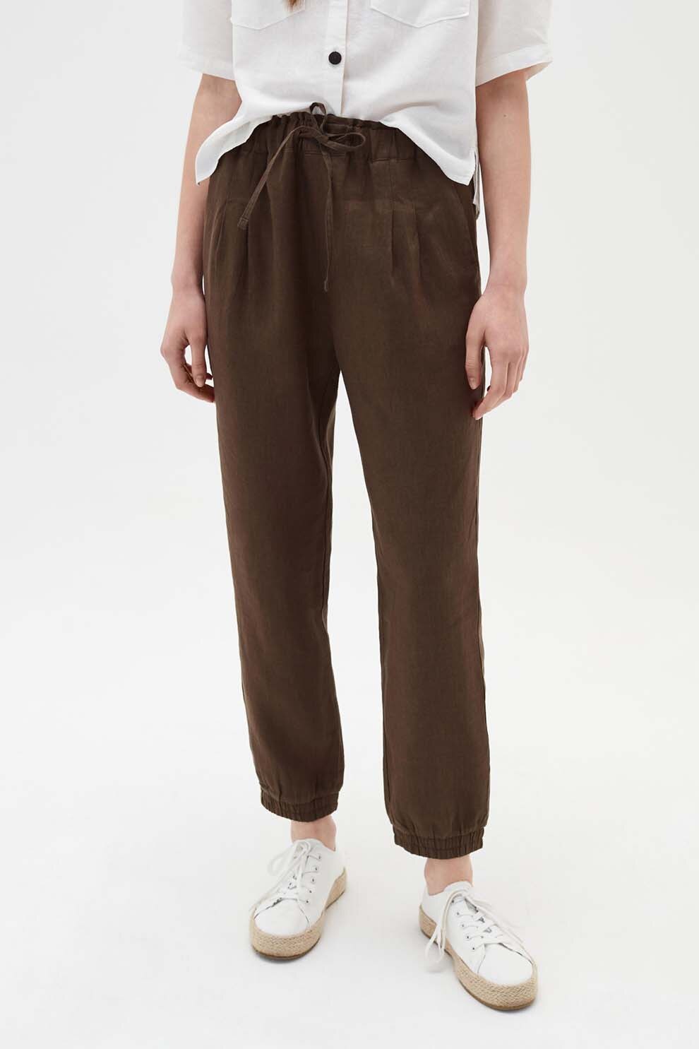 OVS, Pantaloni crop de in cu talie inalta, Maro inchis, S