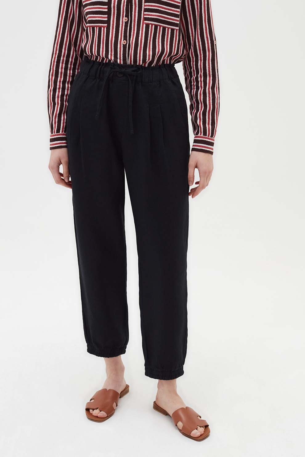 OVS, Pantaloni crop de in cu talie inalta, Negru