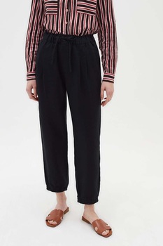 OVS, Pantaloni crop de in cu talie inalta, Negru OVS, Pantaloni crop de in cu talie inalta, Negru