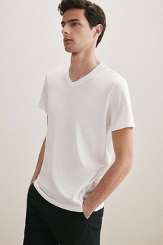 OVS, Tricou de bumbac cu decolteu in V, Alb, XL OVS, Tricou de bumbac cu decolteu in V, Alb, XL