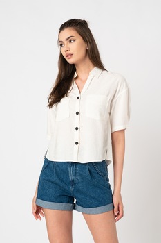OVS, Camasa din amestec de in cu aspect crop, Alb prafuit OVS, Camasa din amestec de in cu aspect crop, Alb prafuit