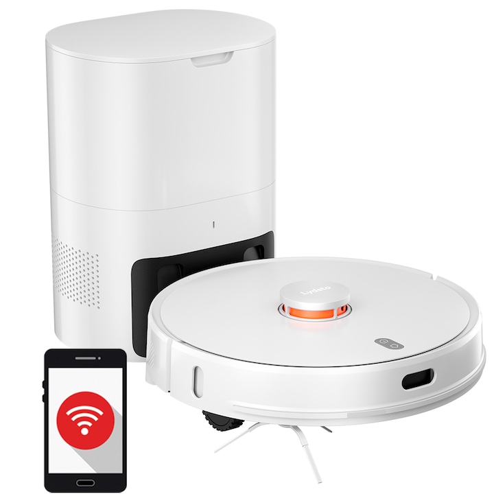 Робот прахосмукачка Xiaomi Lydsto R1, Автоматичен контейнер за отпадъци, Лазерна навигация, WiFi, Картографиране на помощението, Сухо и мокро почистване, Бяла