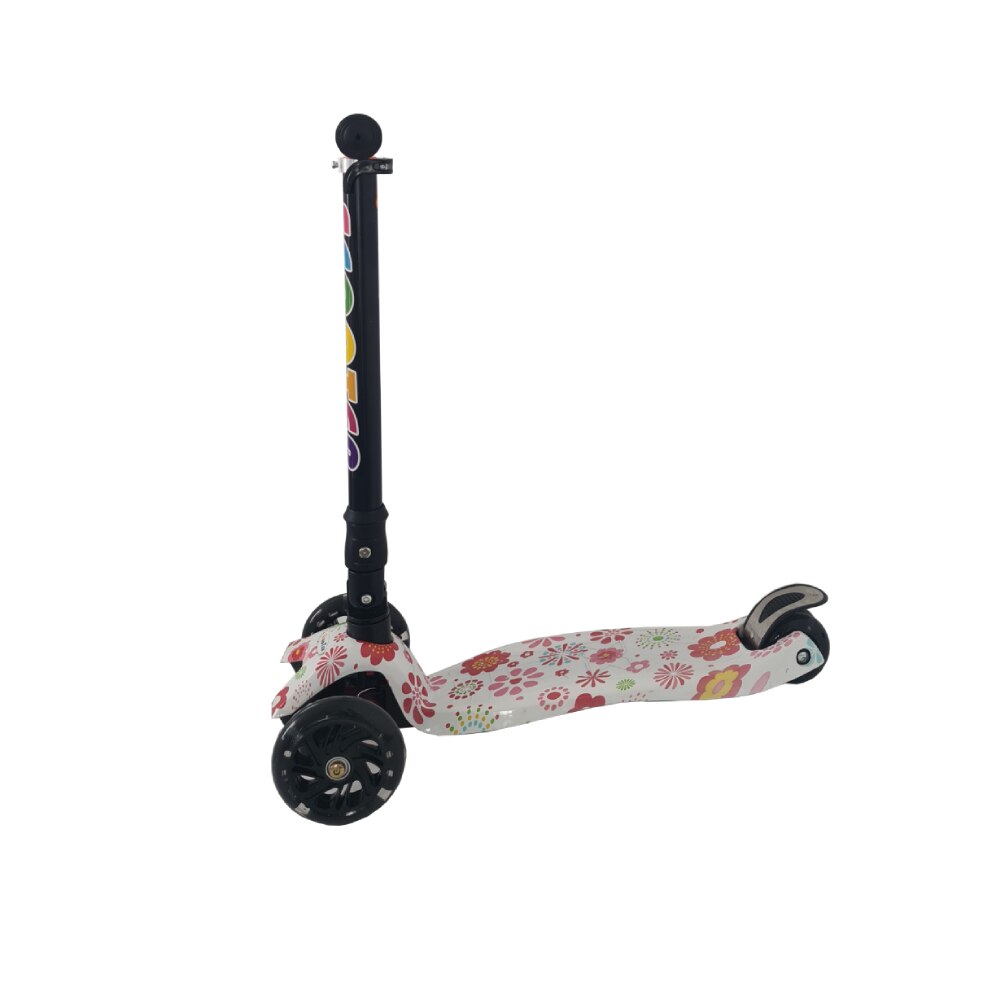 Trotineta Bigshot 204, Trei Roti Luminate, Ghidon Reglabil, Detasabil si Rabatabil, Model Multicolor Floricele
